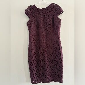 Jax Black Label Elegant Lace Dress Deep Purple Burgundy Midi Knee Length Sz. 16